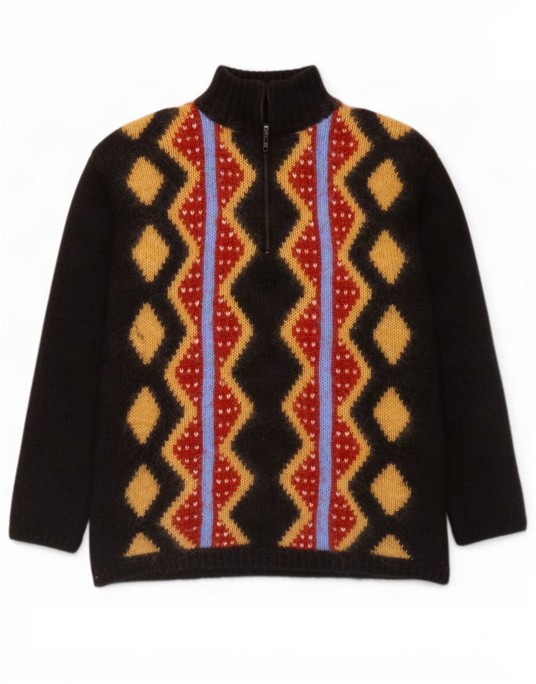 Nagpal Suéter tipo jersey con cuello y cremallera para hombre Small Black Argyle/Diamond