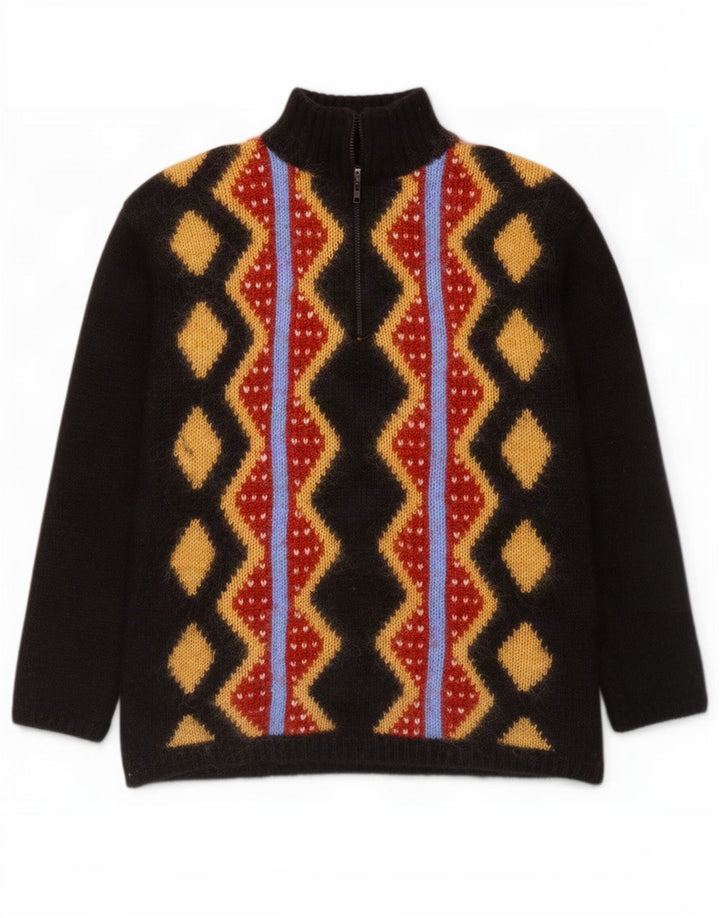Nagpal Suéter tipo jersey con cuello y cremallera para hombre Small Black Argyle/Diamond