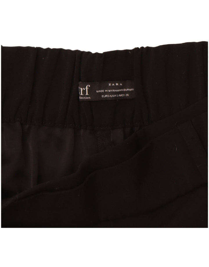 Zara Mujer Pantalones Cortos De Pierna Ancha Pequeños W26 L25 Poliéster Negro
