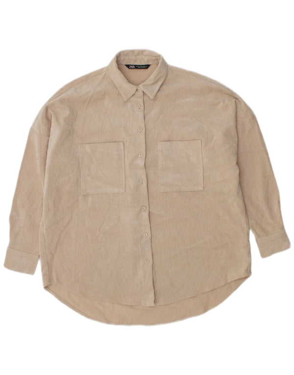 Zara Mujer Camisa De Terciopelo Extragrande UK 6 XS Poliéster Beige