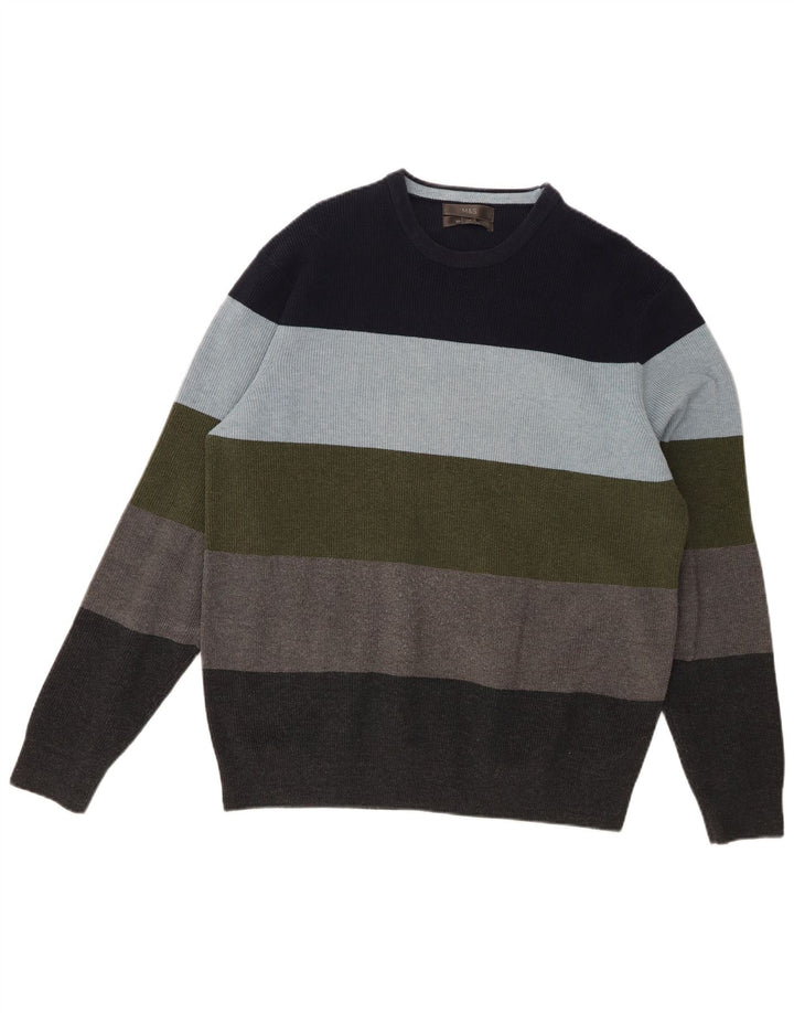 Marks & Spencer - Jersey de cuello redondo para hombre, talla grande, multicolor, a rayas
