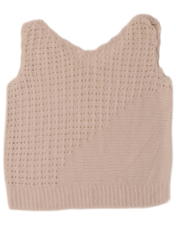 Vintage mujer crop chaleco camiseta sin mangas Reino Unido 10 pequeño blanco