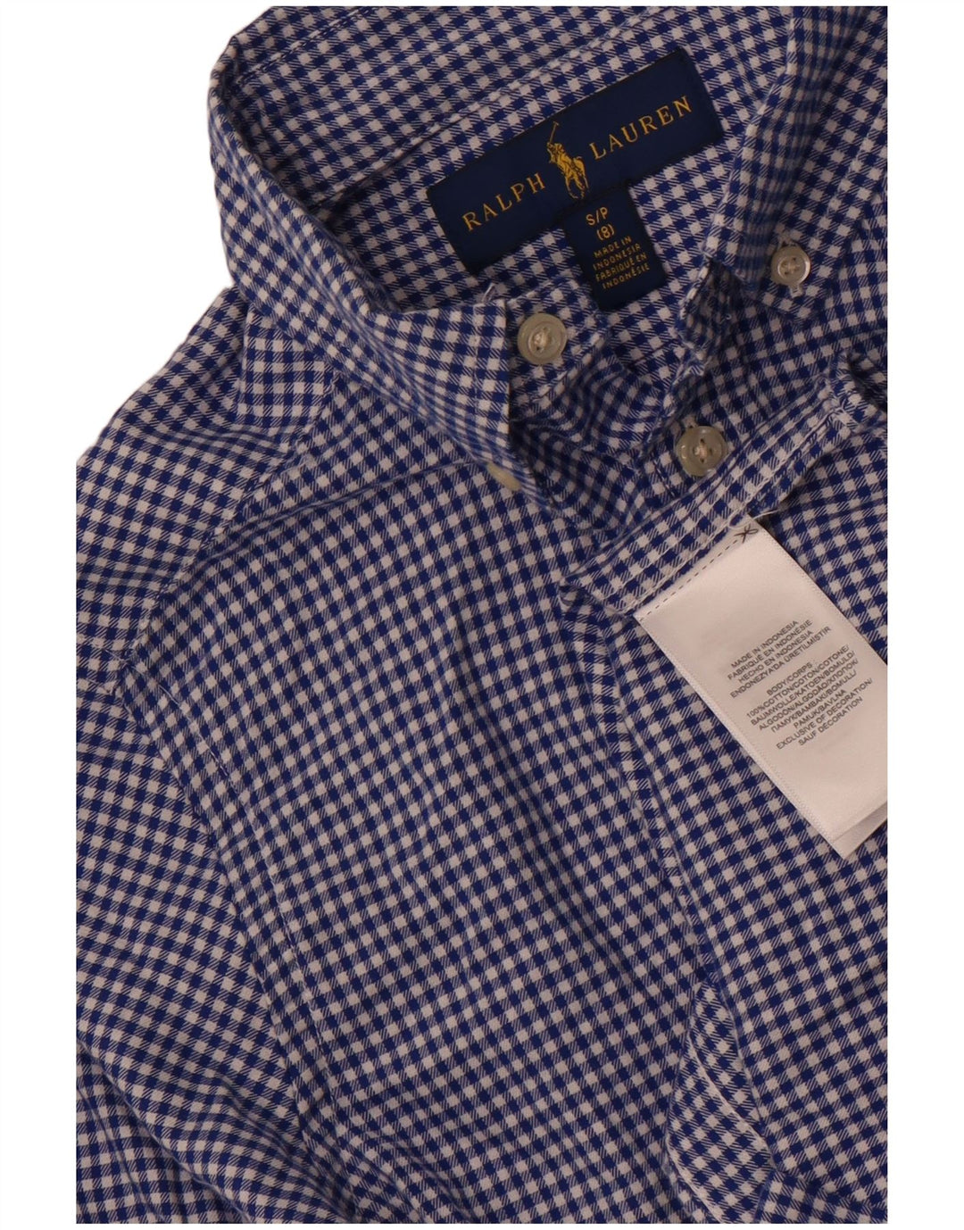 Ralph Lauren Camisa Niño 7-8 Años Pequeña Algodón Vichy Azul