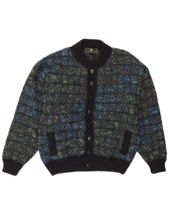 Tobia System Chaqueta bomber de punto para hombre EU 46 Pequeña azul marino a cuadros lana retro