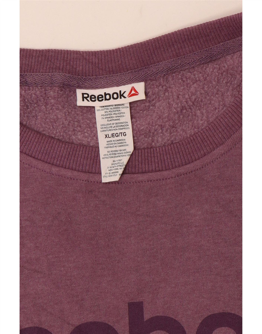Reebok Sudadera de gran tamaño con gráfico para mujer UK 18 XL Algodón morado