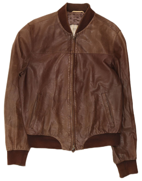 GALLOTTI Chaqueta Bomber de Cuero para Hombre IT 50 Grande Cuero Marrón