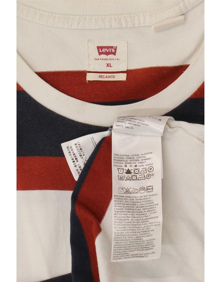 Levi's Hombre Camiseta Relajada Top XL Algodón A Rayas Blanco