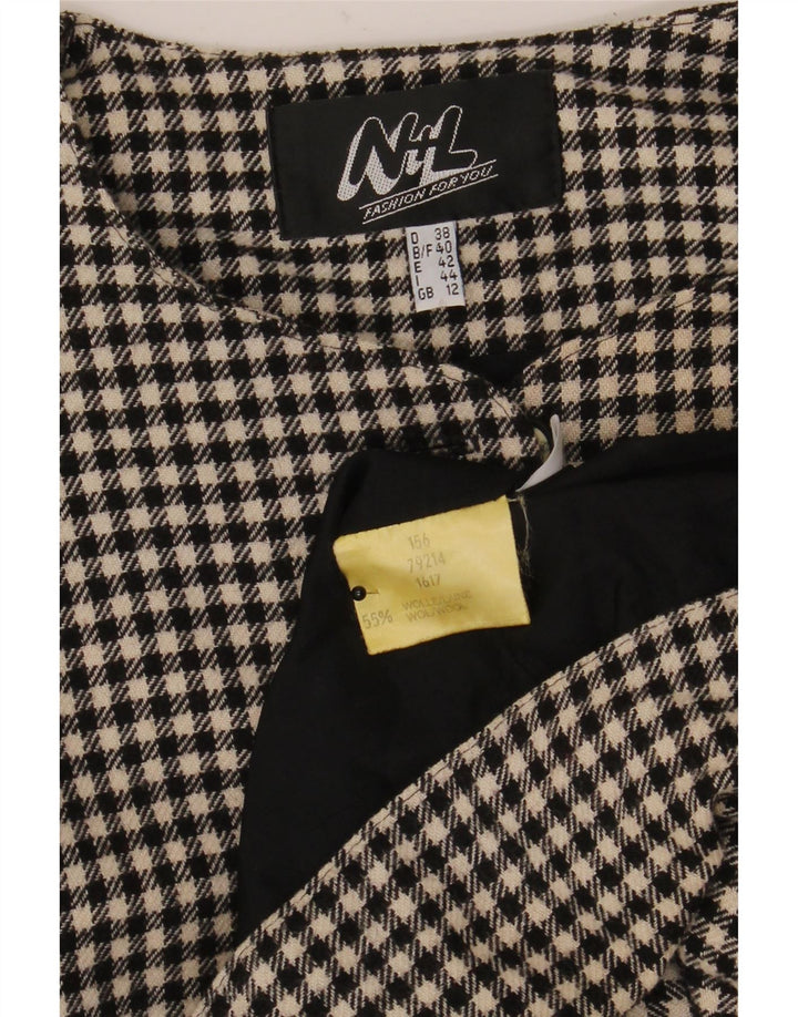 Vintage mujer Bolero chaqueta Reino Unido 12 lana de pata de gallo negra mediana