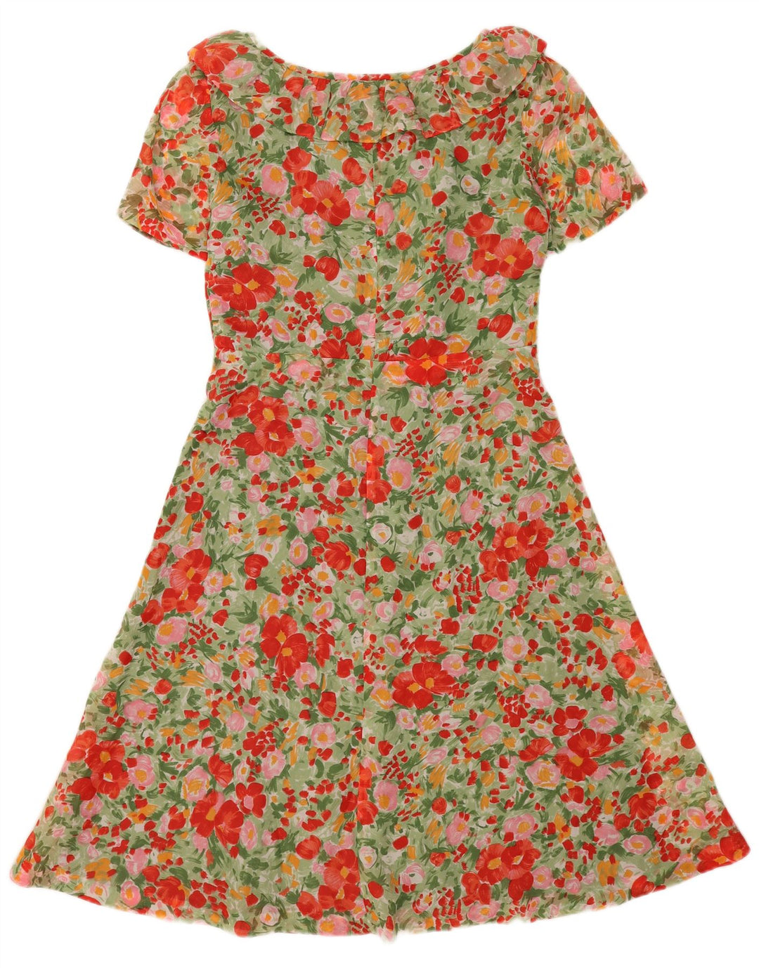 Vintage mujer A-Line vestido Reino Unido 12 medio multicolor floral poliamida