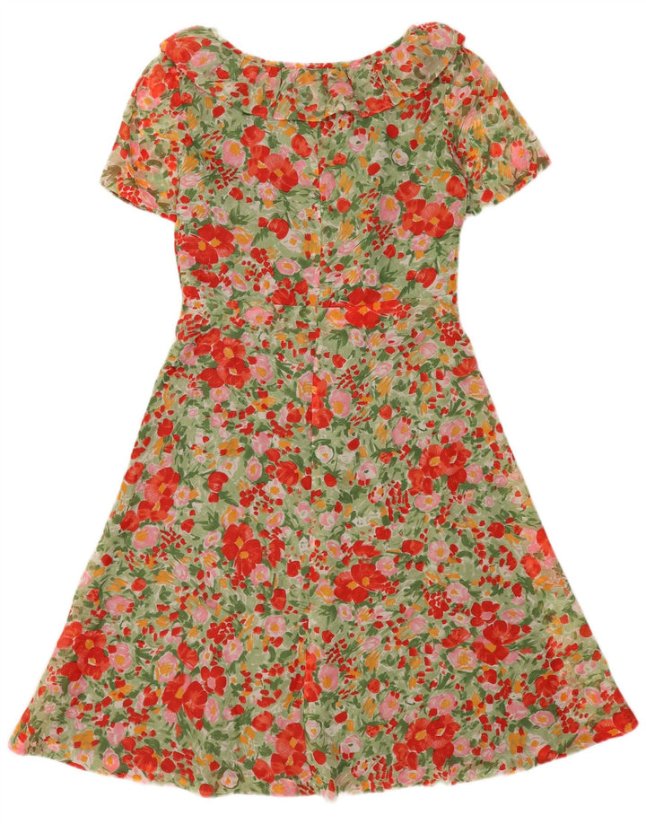 Vintage mujer A-Line vestido Reino Unido 12 medio multicolor floral poliamida
