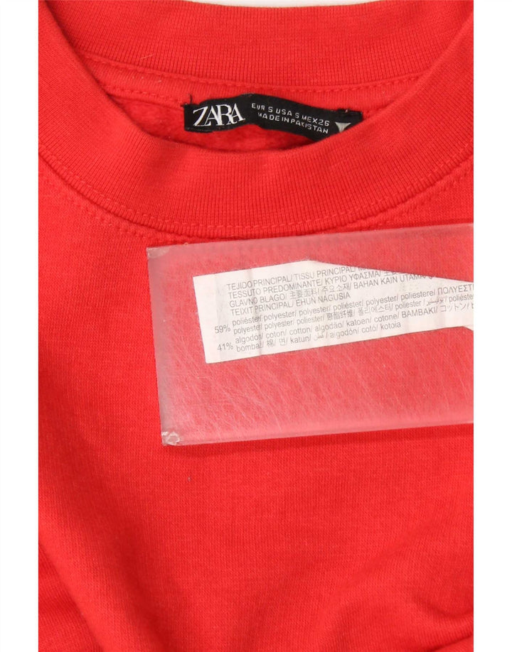 Zara Mujer Sudadera De Gran Tamaño Jersey UK 10 Pequeño Poliéster Rojo