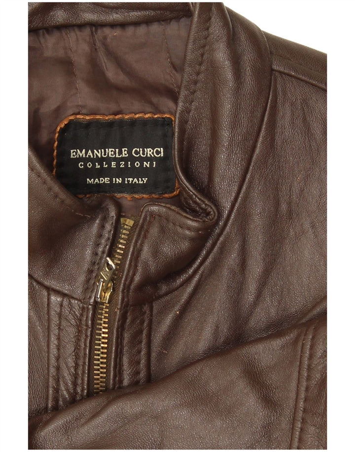 Emanuele Curci Chaqueta Bomber de Cuero para Hombre UK 40 Large Brown