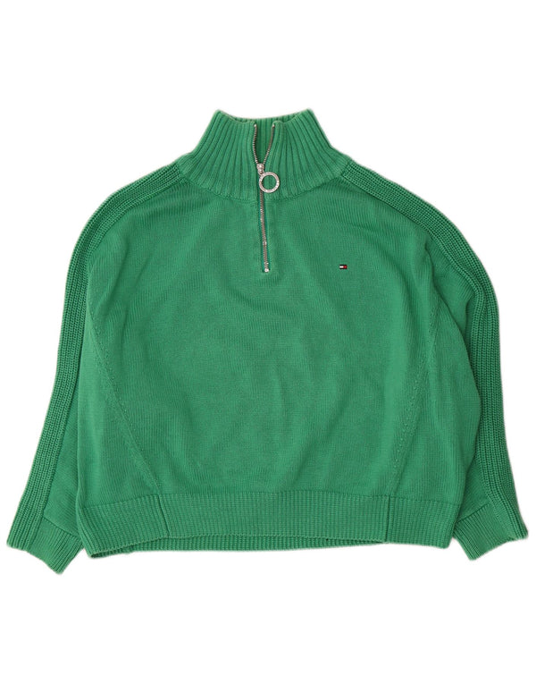 Tommy Hilfiger Womens Oversized Zip Neck Jumper Sweater UK 10 Small Green