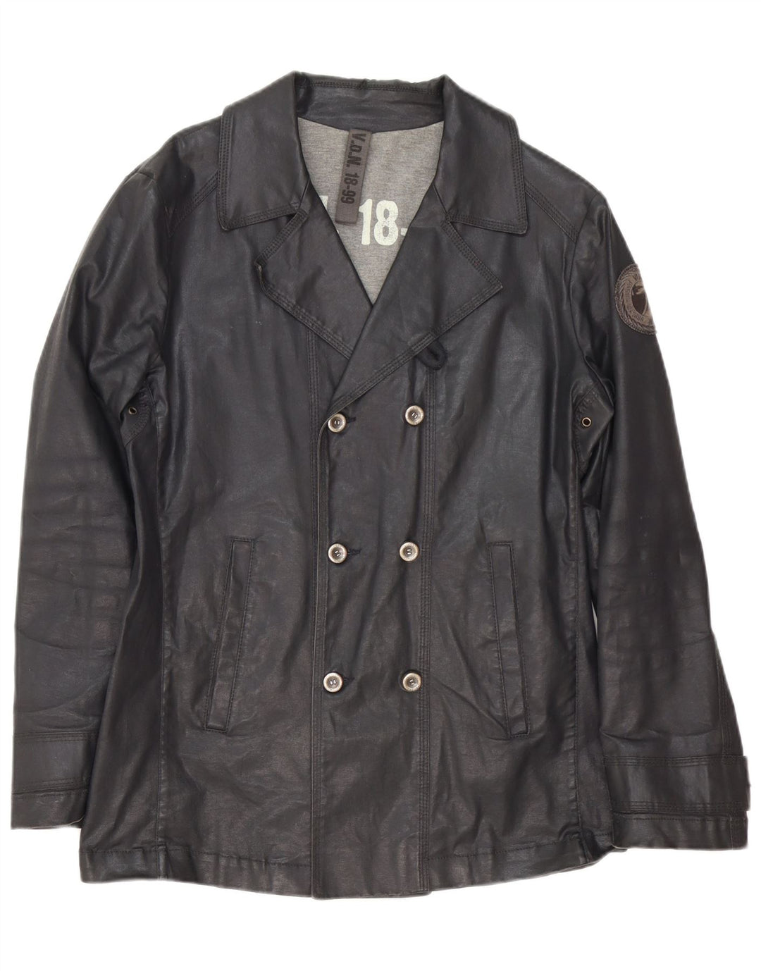 Vintage hombres doble pecho chaqueta de algodón encerado IT 46 pequeño negro