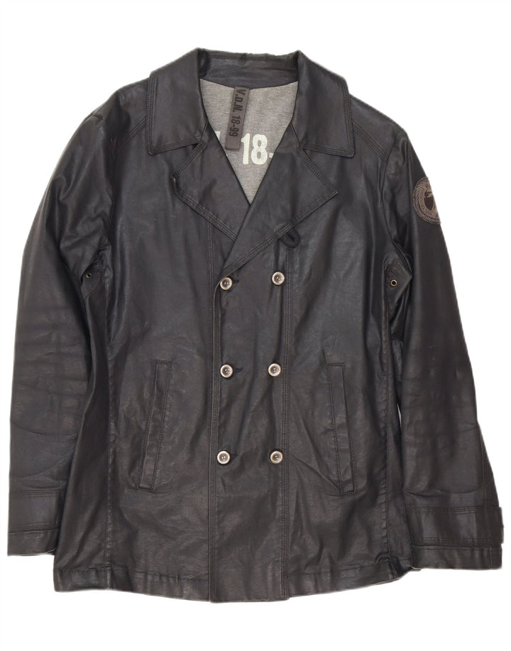 Vintage hombres doble pecho chaqueta de algodón encerado IT 46 pequeño negro
