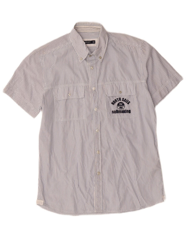 Camisa North Sails Hombre De Manga Corta Con Estampado De Algodón A Rayas Azul Medio