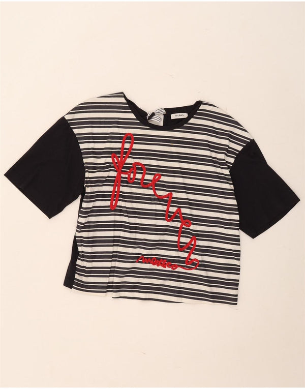 Max&Co. Camiseta corta con gráfico para mujer Top UK 46 Grande Algodón a rayas negras
