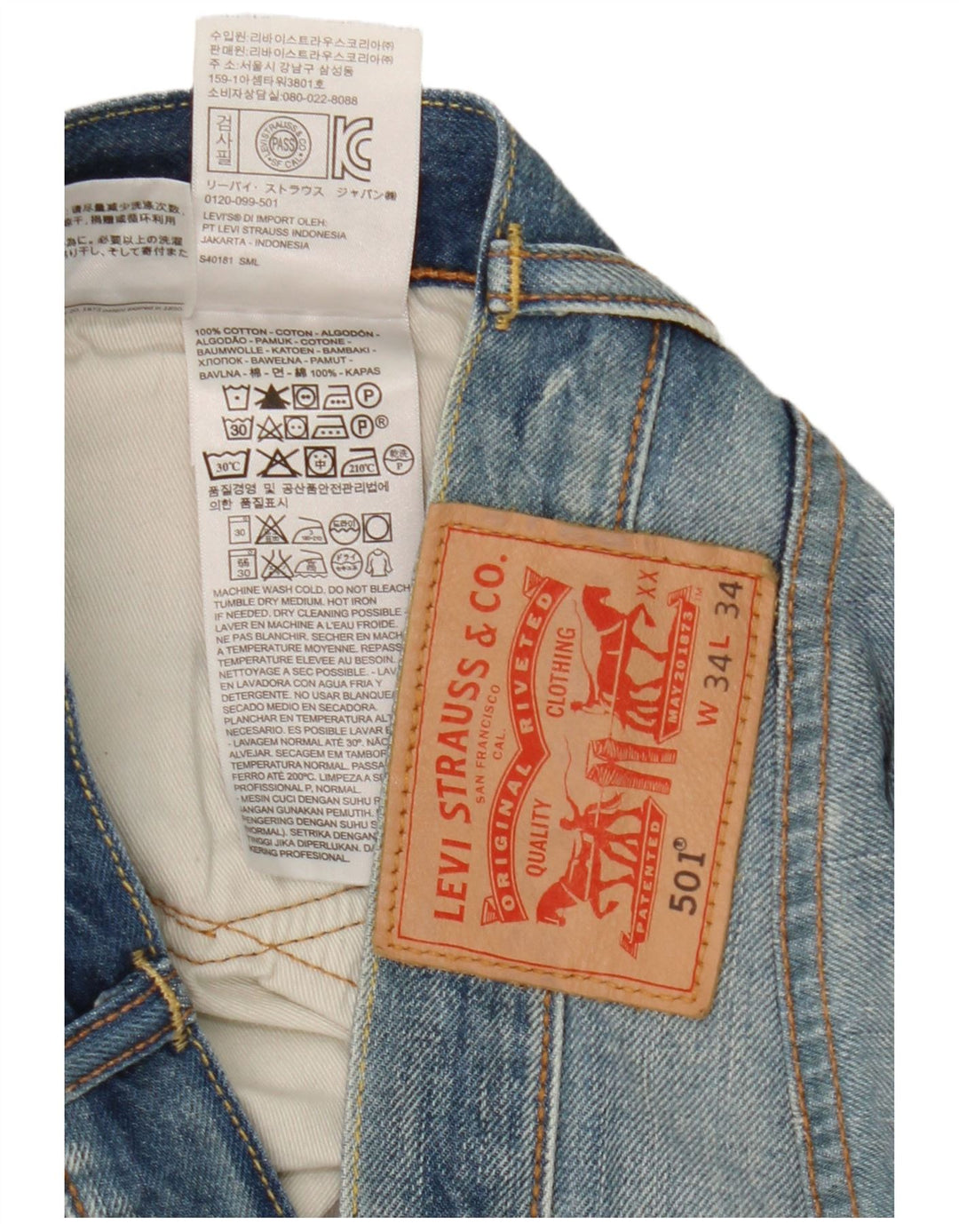 Levi's Jeans rectos 501 para hombre W34 L28 Algodón azul