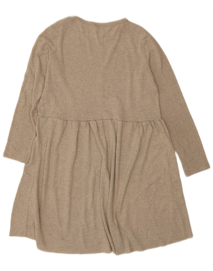 Zara Mujer Vestido Jersey UK 10 Pequeño Poliéster Beige