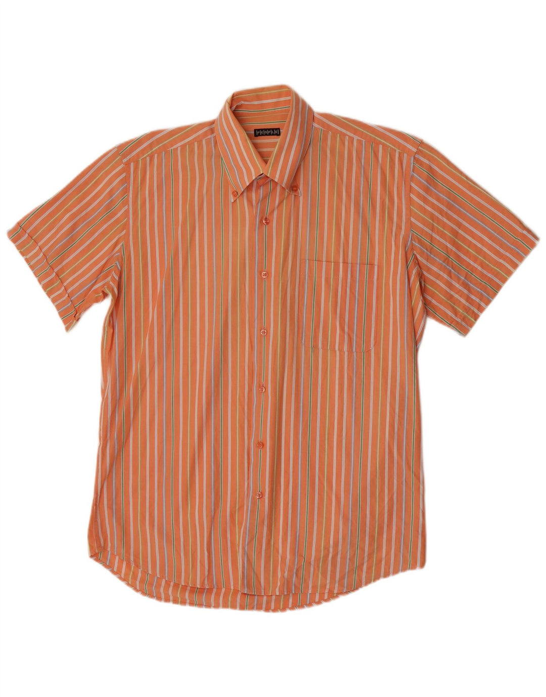 People Camisa de manga corta para hombre de algodón a rayas naranja grande