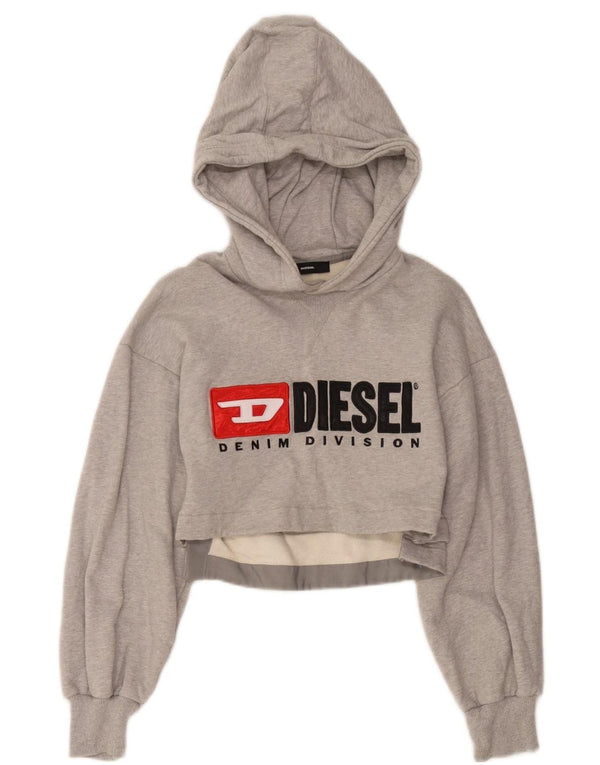 Diesel Mujer Crop Graphic Sudadera Jumper UK 6 XS Gris Moteado Algodón