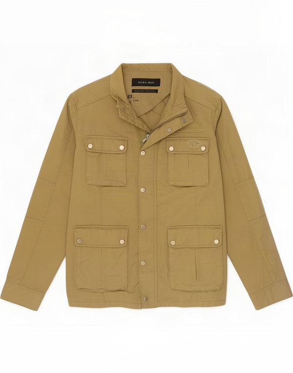 Zara Mens Utility Jacket UK 42 XL Algodón Caqui