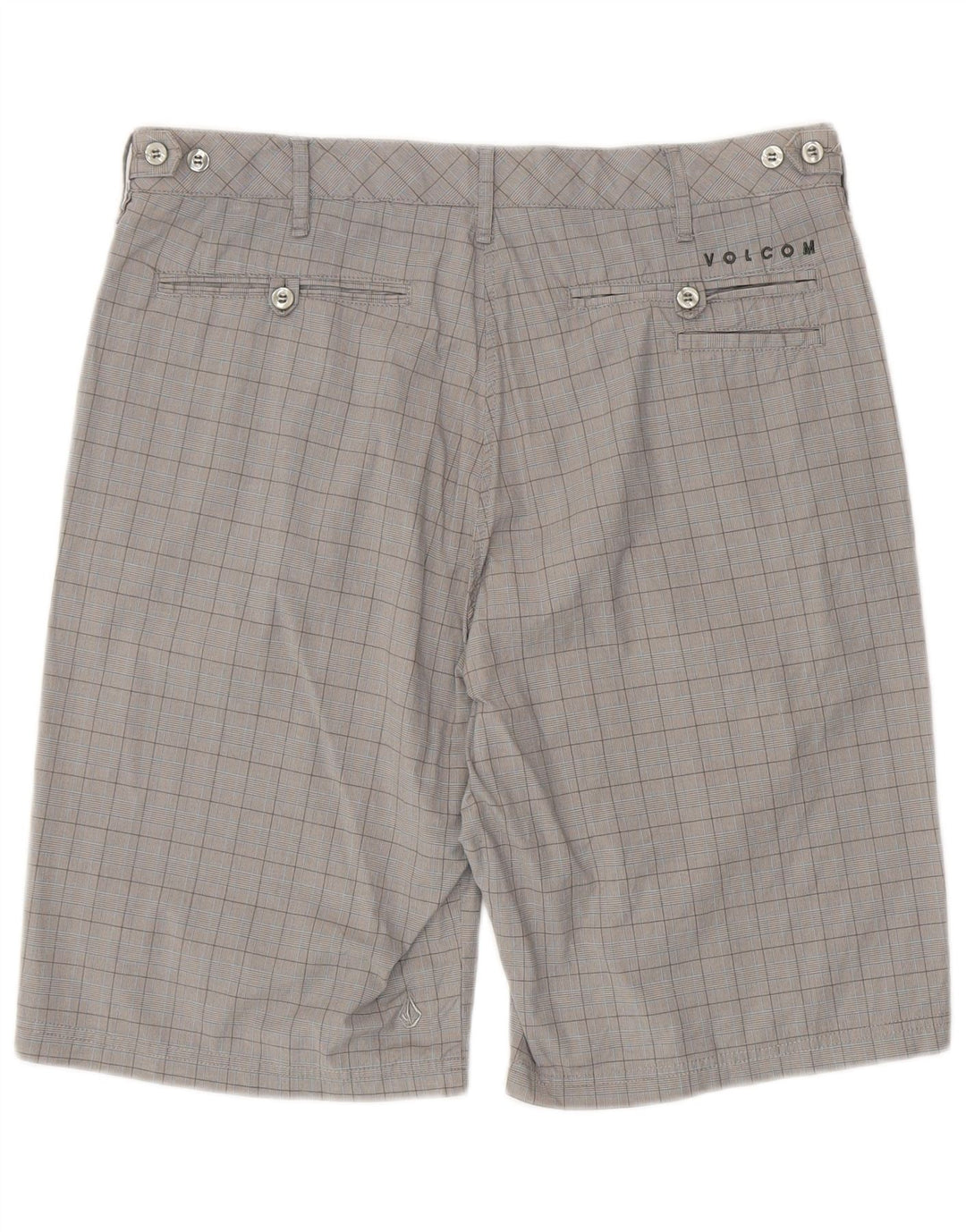 Pantalones cortos chinos Volcom para hombre W34 Algodón a cuadros grises grandes