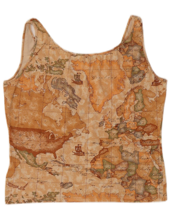 ALVIERO MARTINI Top corto sin mangas Voyages para mujer IT 48 XL Beige Geométrico