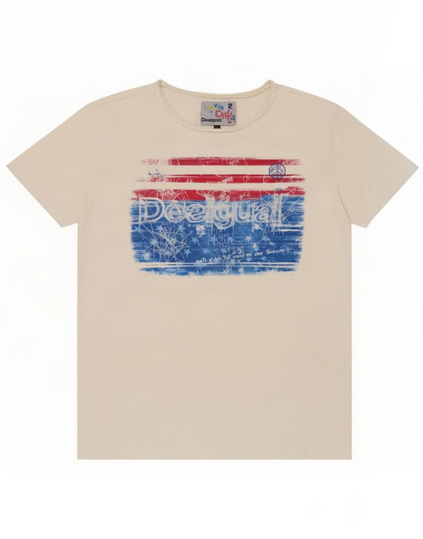 Desigual Hombre Camiseta Gráfica Top Medium Blanco Algodón
