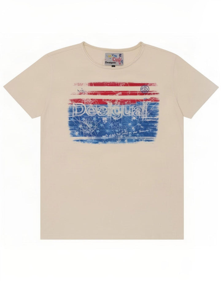 Desigual Hombre Camiseta Gráfica Top Medium Blanco Algodón