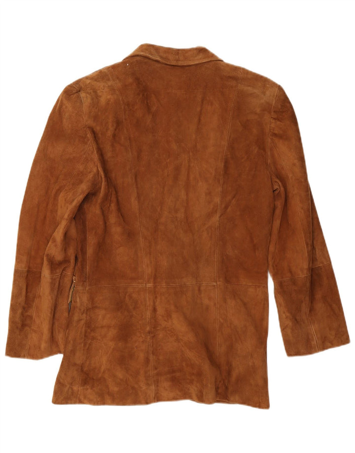 Marella Chaqueta Blazer de Ante con 1 Botón para Mujer UK 10 Small Beige Leather