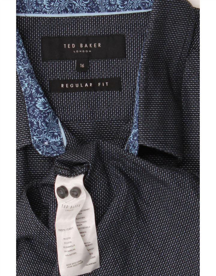 TED BAKER Camisa de corte regular para hombre Talla 16 Grande Algodón con manchas azul marino