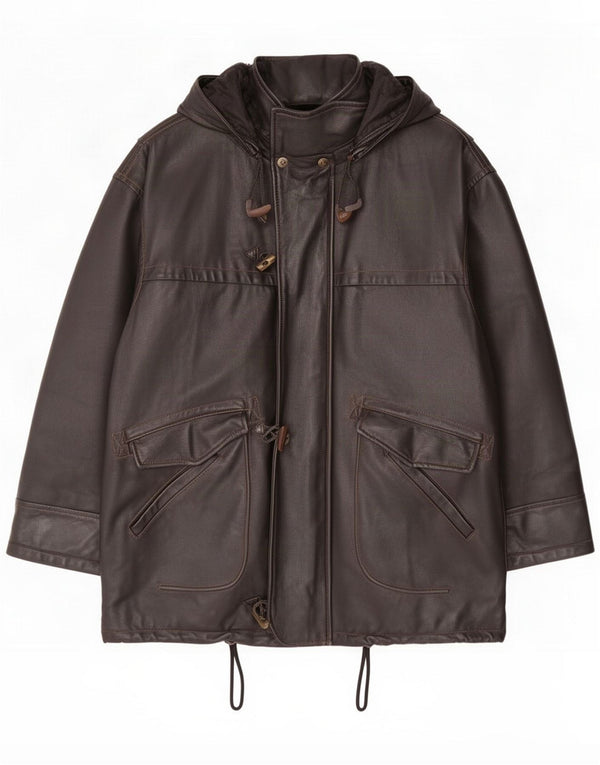 Douglas Chaqueta de cuero con capucha para hombre UK 40 Large Black