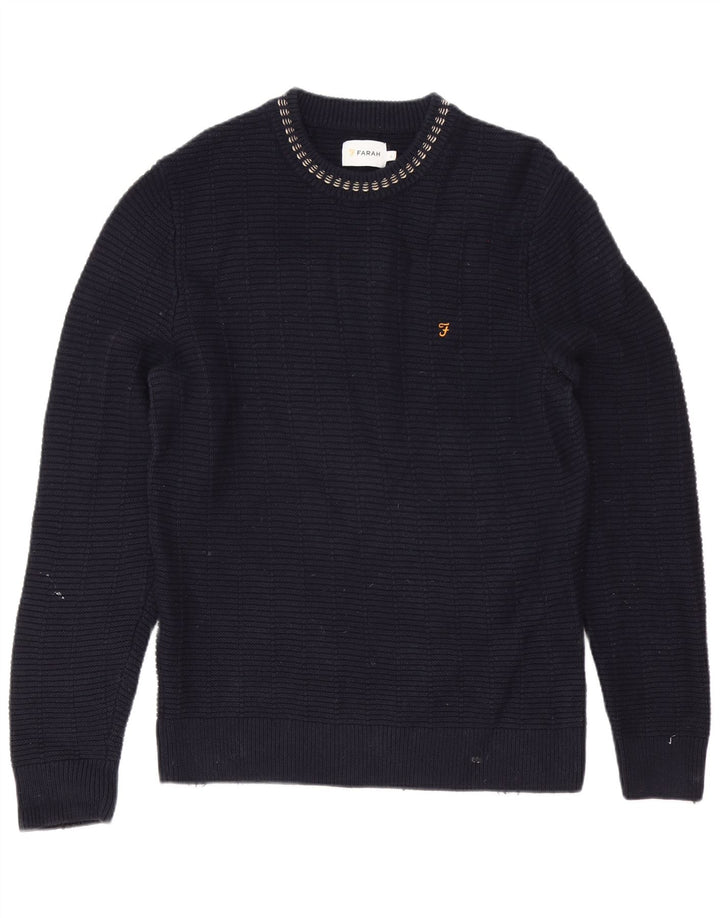Farah Mens Crew Neck Jumper Sweater Grande Azul Marino Algodón