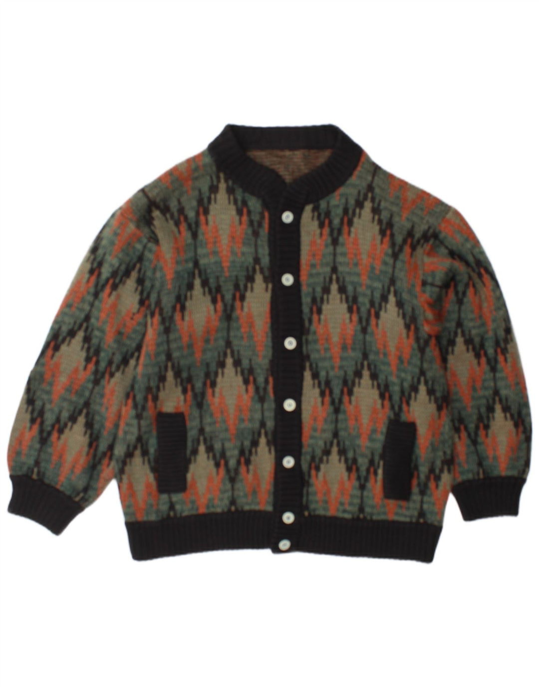 Vintage hombres Cardigan suéter medio multicolor geométrico