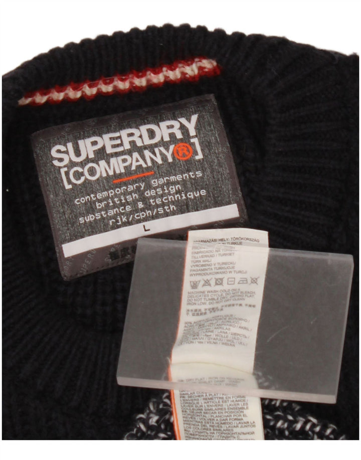 SUPERDRY Suéter tipo jersey con cuello redondo para hombre, talla grande, azul marino, Argyle/Diamond