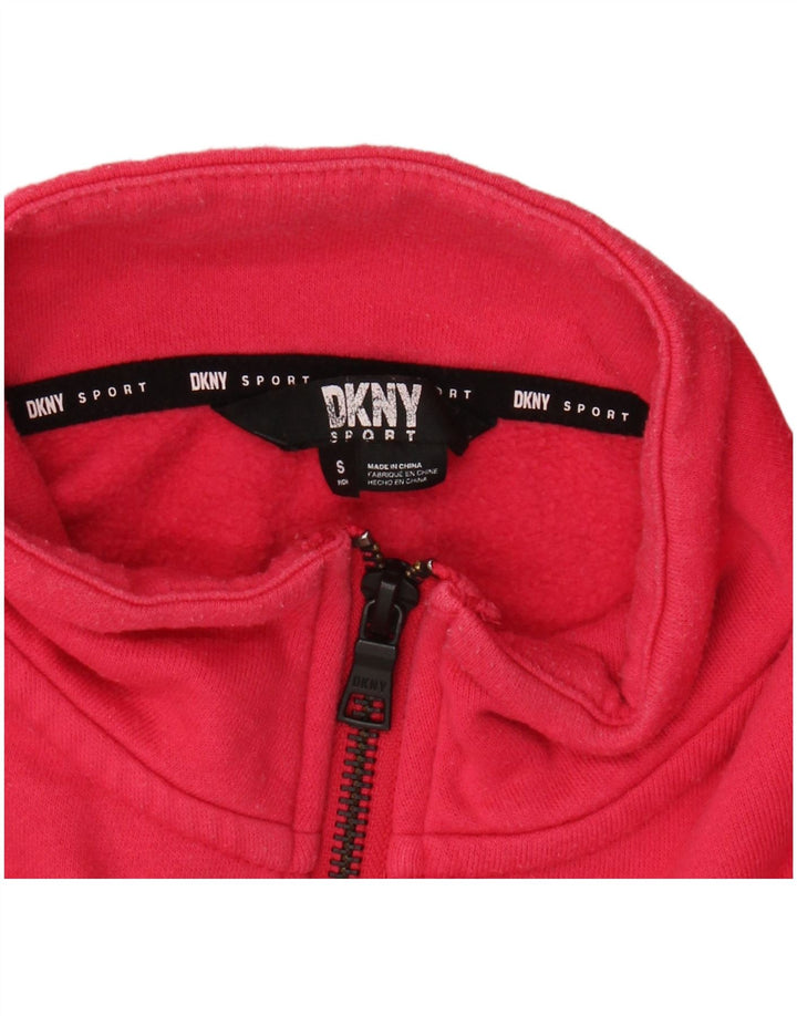 DKNY Sudadera con cuello con cremallera y gráfico extragrande para mujer UK 10 Small Pink