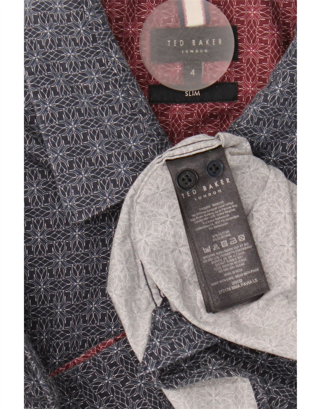 Ted Baker Camisa ajustada para hombre Talla 4 Grande Algodón geométrico azul marino
