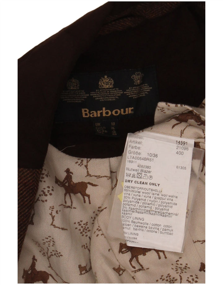 BARBOUR Chaqueta tipo blazer de 1 botón para mujer UK 10 Small Brown Herringbone Wool