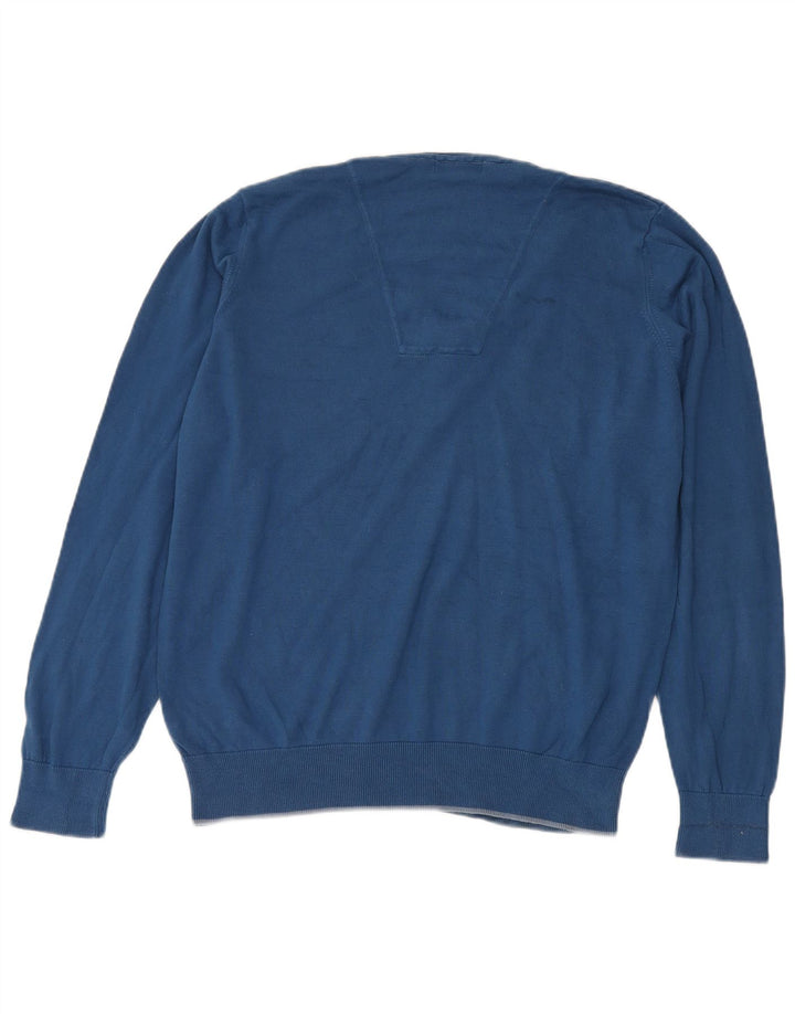 Marks & Spencer Suéter tipo jersey con cuello en V y autógrafo para hombre, talla grande, azul