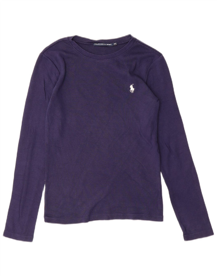 RALPH LAUREN Top Mujer Manga Larga UK 10 Pequeño Algodón Azul Marino