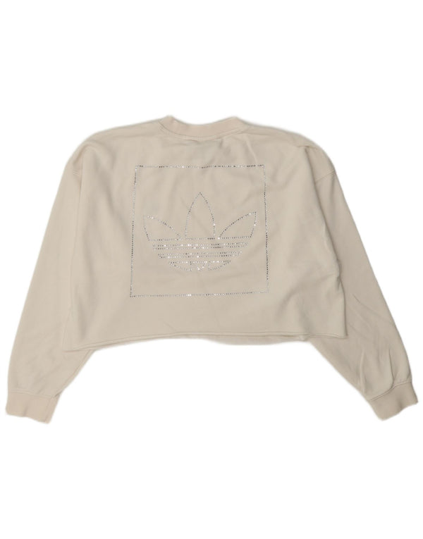 Adidas Mujer Crop Graphic Sudadera de gran tamaño Jumper UK 6 XS Blanco