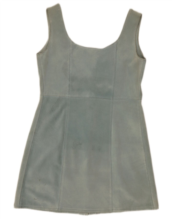 Vintage mujer ante sin mangas túnica Top Reino Unido 12 cuero azul medio