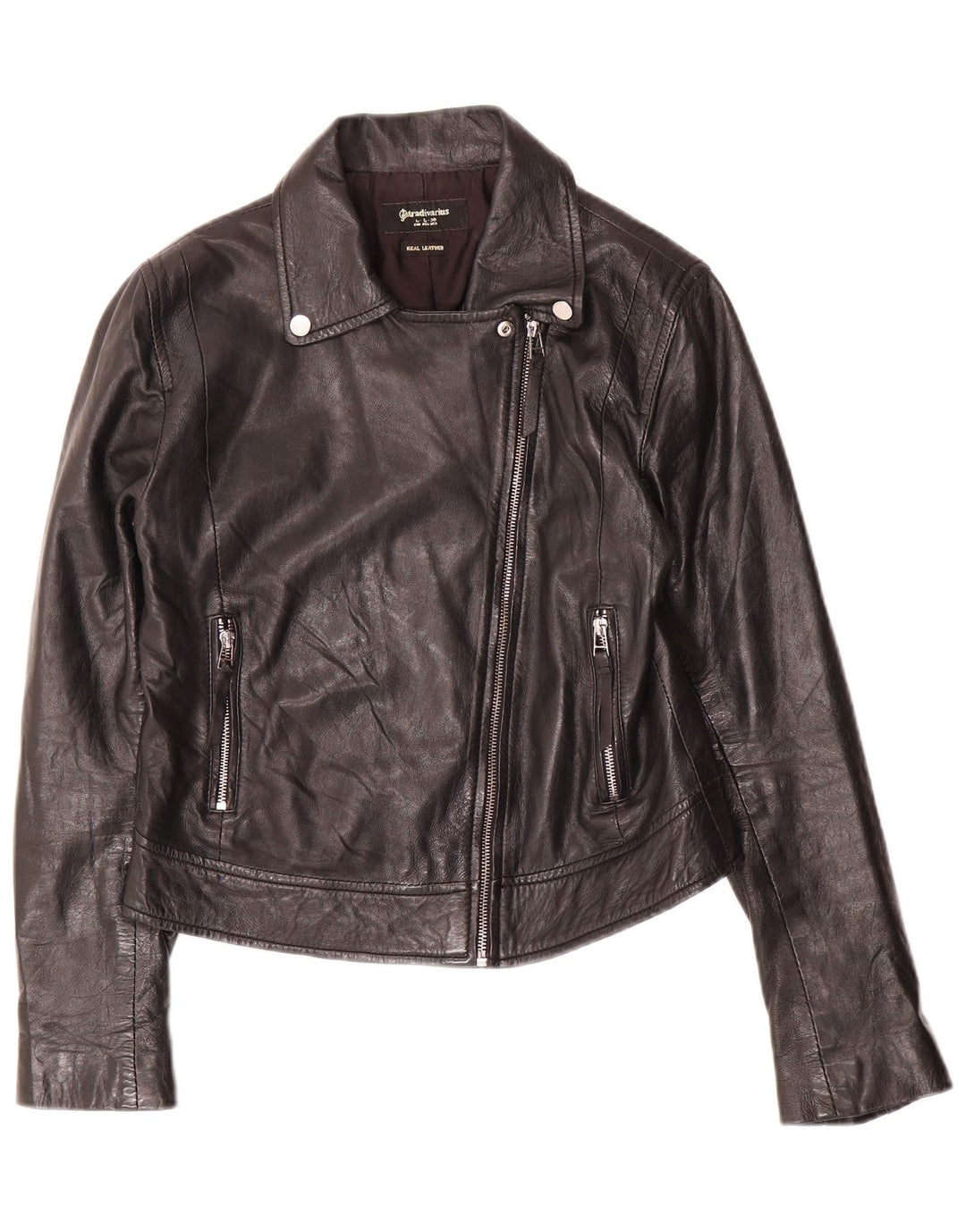 Stradivarius Chaqueta de cuero para mujer UK 44 Cuero negro grande