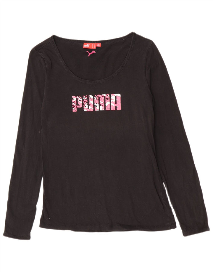 Puma Mujer Gráfico Top Manga Larga UK 12 Mediano Negro