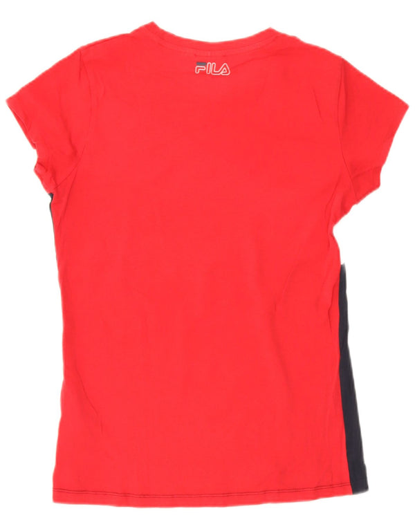 Fila Camiseta gráfica para mujer Top UK 12 Medium Red Colourblock Algodón