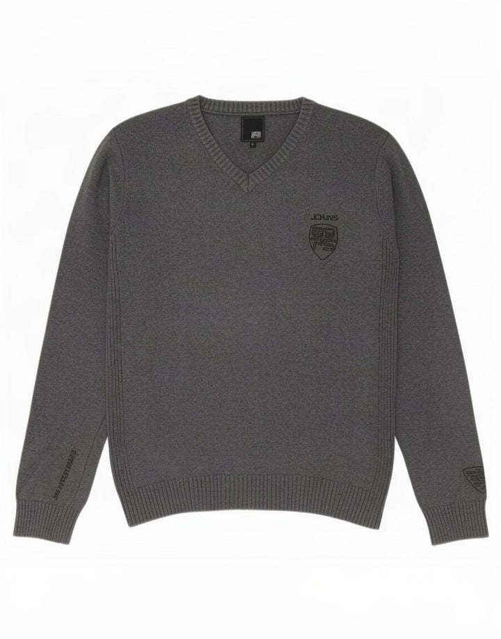 Jersey Jack & Jones Hombre con Cuello en V de Algodón Gris Medio