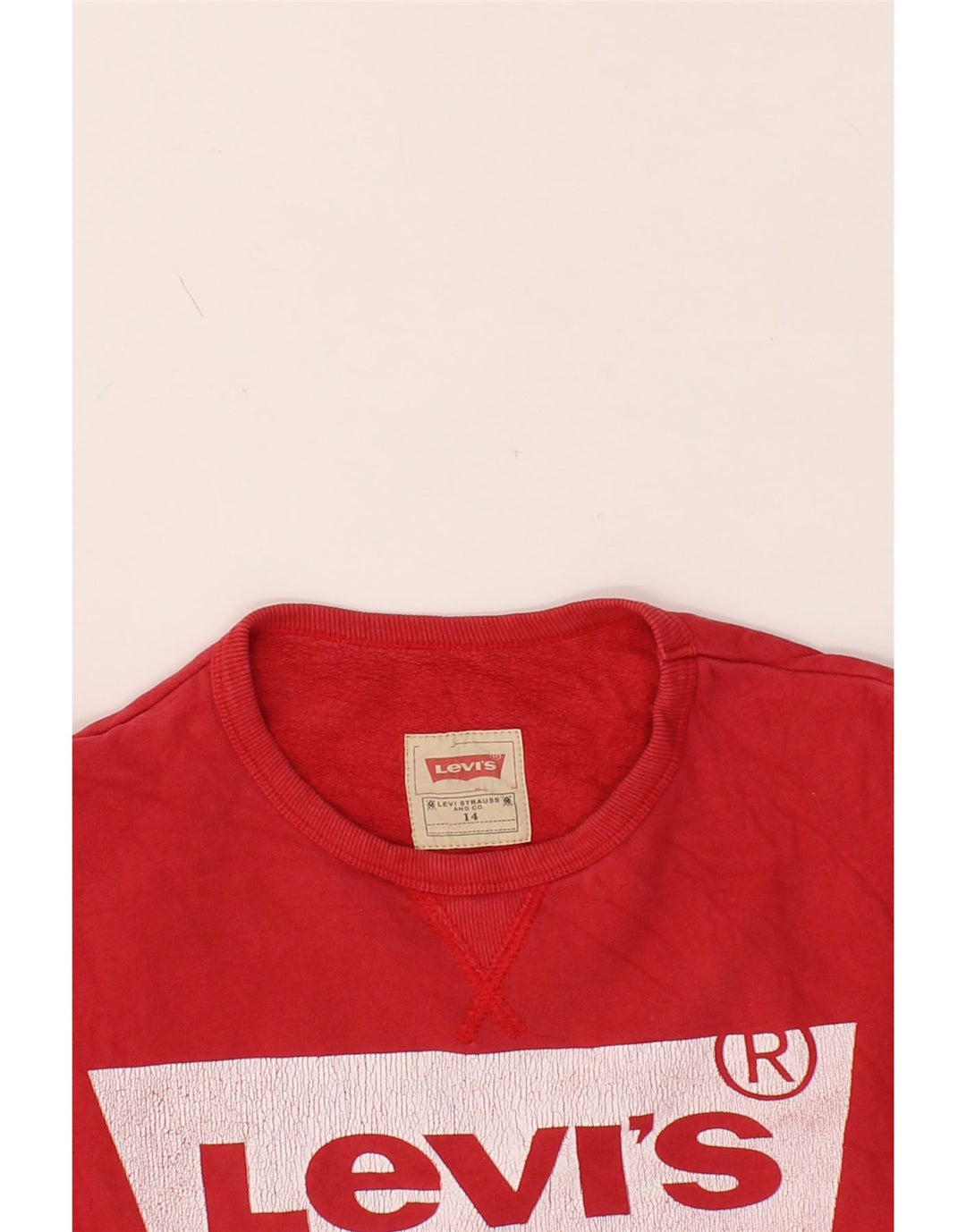 LEVI'S Boys Graphic Sweatshirt Jumper 13-14 Years Red Cotton Vintage Levi's and Second-Hand Levi's from Messina Hembry 