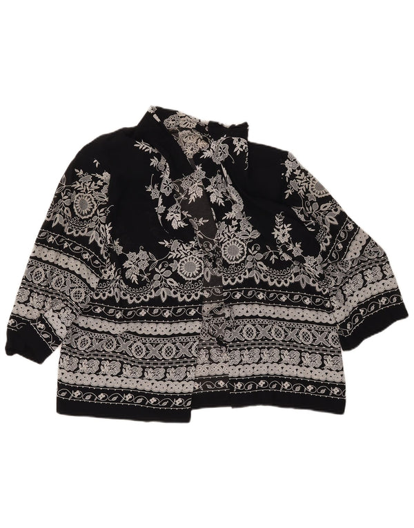 Vintage mujer 3/4 manga camisa blusa Reino Unido 14 medio negro floral