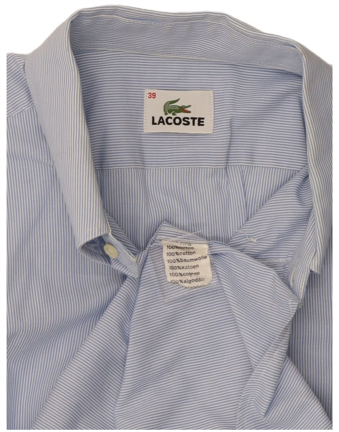 Camisa Lacoste Hombre Manga Corta Talla 39 Algodón Rayas Azul Medio